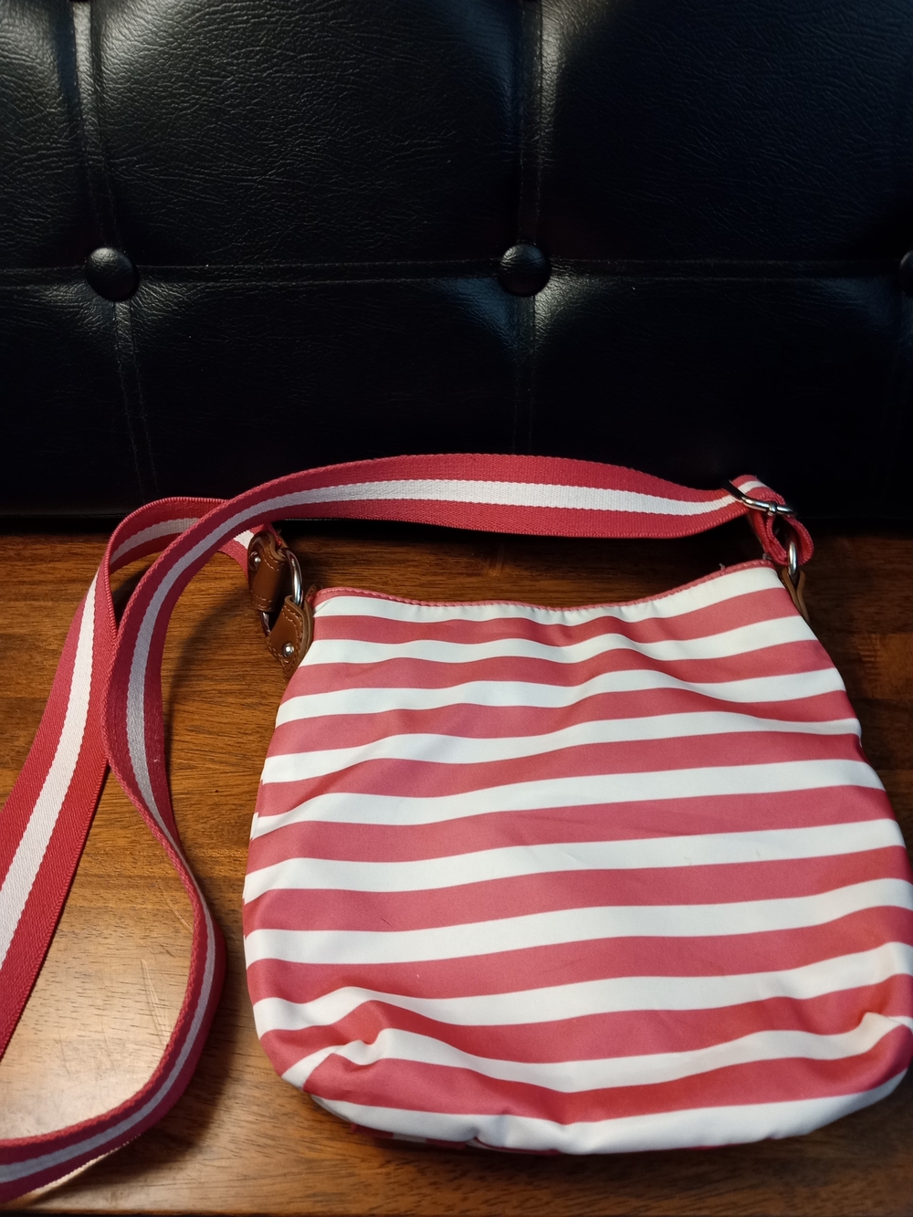 Tyler Rodan Pink and White Striped Crossbody Bag - Picture 2 of 7